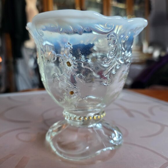 VINTAGE NORTHWOOD EAPG INTAGLIO White Opalescent Spooner Gold Leaf - Picture 3 of 9